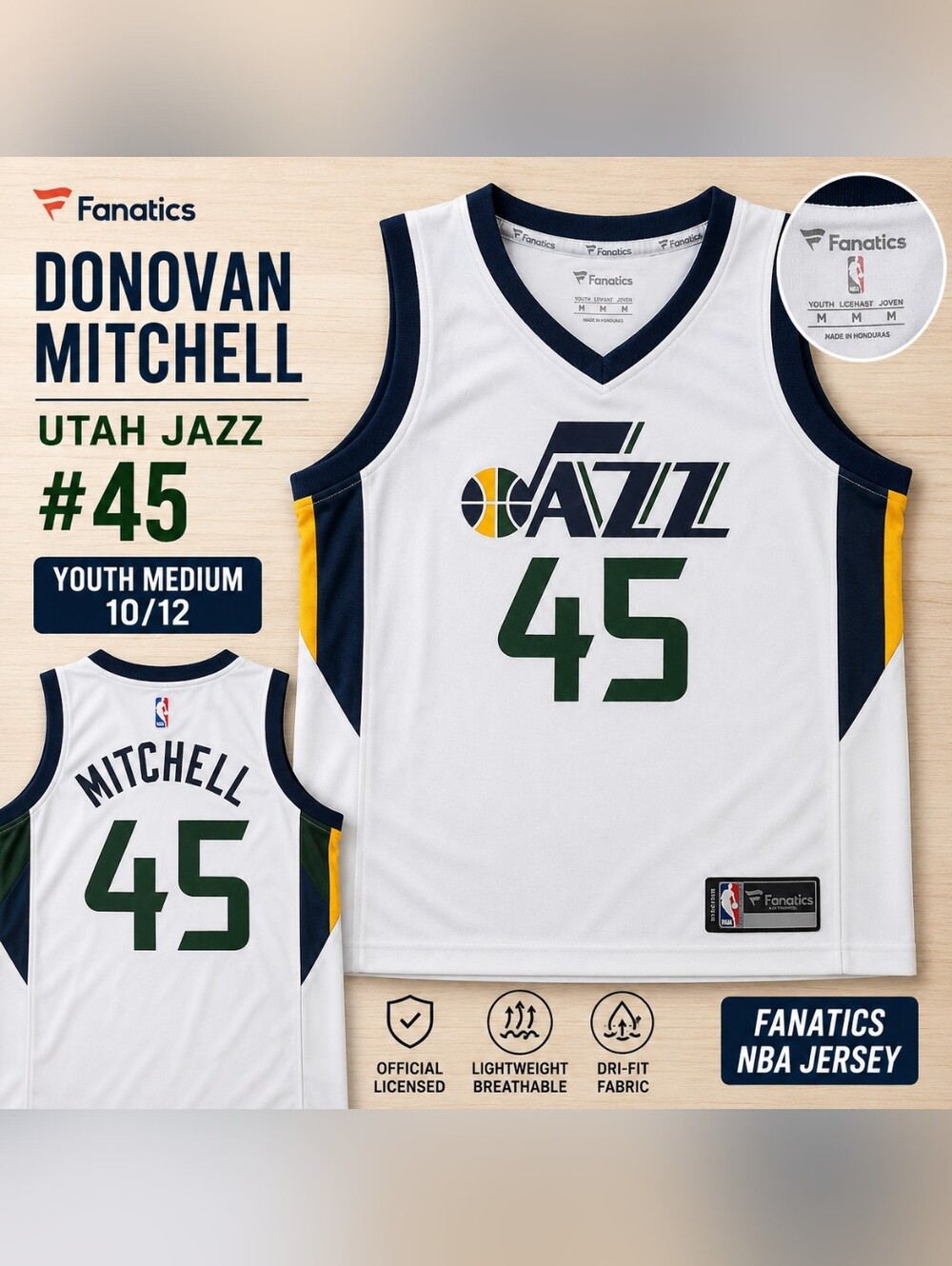 Youth Medium Donovan Mitchell #45 Utah Jazz Fanatics NBA Jersey White